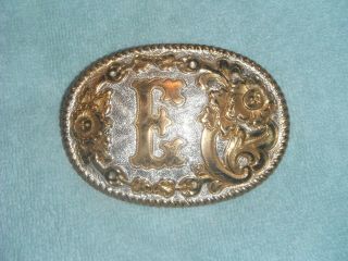 Vintage " E " Initial Western Belt Buckle Crumrine,  Usa.  Cowboys,  Rodeo,  The West