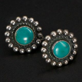 Vtg Sterling Silver - Navajo Turquoise Stone Screw Back Earrings - 6.  5g