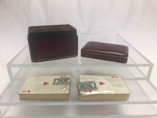 Vintage A.  Antinori Roma Leather Double Playing Cards Storage Box With 2 Decks