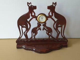 Vintage Kangaroos Clock Crafted Wooden Australiana