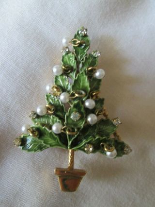 By Robert Vintage Enamel Christmas Tree Pin Brooch W/ Dangle Ornaments