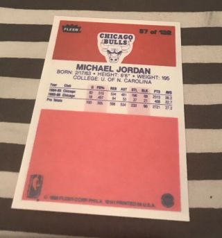 Autographed 1986 Fleer 57 Michael Jordan Basketball card Chicago Bulls 3