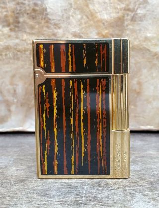 Vintage St Dupont Gold Plated And Brown Black Lacquer Lighter