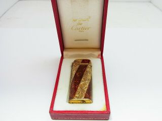 Cartier Roy King 18k Gold Plated Hand Carving Engraved Gas Lighter W/box Rare