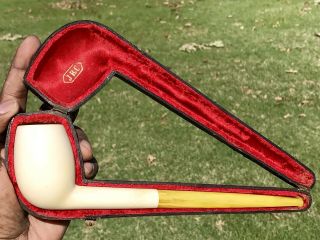 9.  5 " Long 2.  5 " Tall Estate Old Jrc Meerschaum Pipe With Stem Pipe
