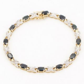 Vtg Sterling Silver - Jjt Sapphire & Diamond 7.  5 " Tennis Gold Bracelet - 11g