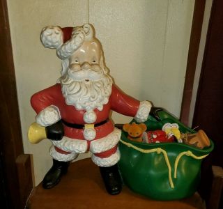 Vintage Atlantic Mold Ceramic Planter Decor Santa With Toy Bag