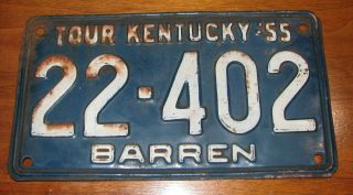 Vintage 1955 Kentucky License Plate Barren County 22 - 402