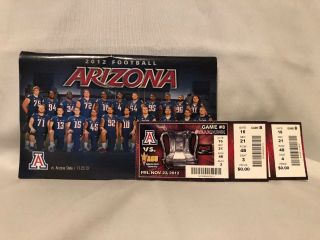 2012 College Football Game Program W/game Ticket University Of Arizona Vs Asu