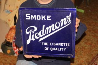 Vintage C.  1930 Piedmont Cigarettes Tobacco Gas Oil 2 Sided Porcelain Metal Sign