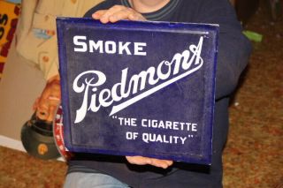 Vintage c.  1930 Piedmont Cigarettes Tobacco Gas Oil 2 Sided Porcelain Metal Sign 2
