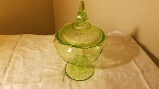 Vintage Princess Depression Glass Green 8 1/2 " Candy Dish & Lid