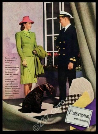 1944 Kerry Blue Terrier Color Photo Forstmann Wool Dress Vintage Print Ad