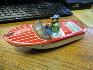 1950s Ko Litho Magic Speed Boat Vintage Mechanical Tin Toy Friction Windup Japan