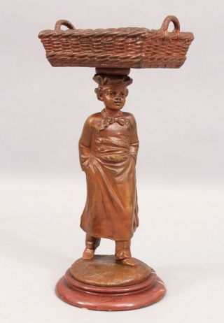 19thc Antique Louis Kley French Bronze Sculpture,  Young Baker Boy Bread Basket