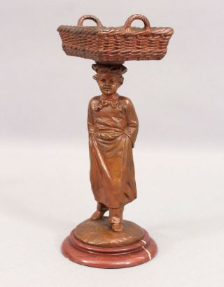 19thC Antique LOUIS KLEY French Bronze Sculpture,  Young Baker Boy Bread Basket 3