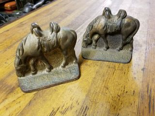 Antique Bronze Bookends • Western Cowboy Horses Retro Vintage Decor Book Ends ☆