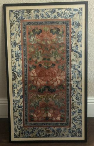 Antique Asian Chinese Embroidered Silk Panel Textile Forbidden Stitch Embroidery