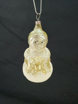 Antique German Blown Glass Baby With Bear Snowball Christmas Ornament Ca1910