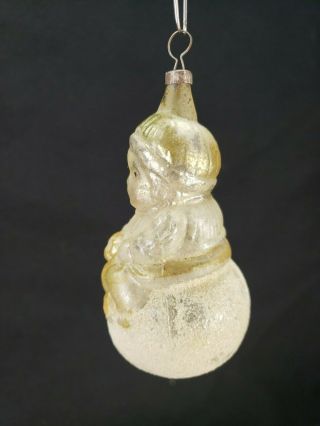 Antique German Blown Glass Baby with Bear Snowball Christmas Ornament ca1910 2