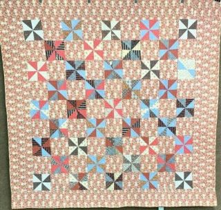 Holiday C 1880 - 1900 Pa Pinwheel Quilt Antique Browns