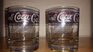 2 Rare Vintage Drink Coca Cola Stained Glass Tumblers Coke