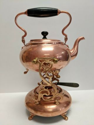 Antique Copper Coffee Tea Pot S.  Sternau & Co.  Chaffing Burner And Stand Pat 1892