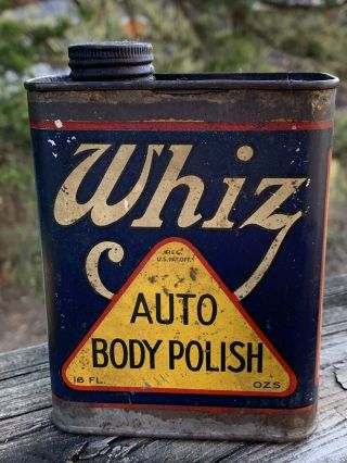 Rare Antique C.  1915 Whiz Auto Polish Metal Oil Can Gas Sign