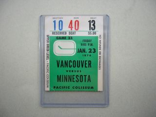 1975/76 Vancouver Canucks Vs Minnesota North Stars Ticket Stub Mk Cesare Maniago