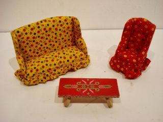 Vintage Doll House Couch,  Chair And Coffee Table.  The Little Mouse Factory