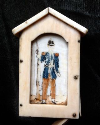 Napoleonic Prisoner Of War Bone Vesta Case Snuff Box Miniature Portrait Soldier