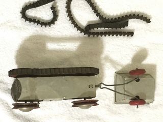 Vintage Louis Marx Wind - Up Tractor Bulldozer Toy Rubber Tracks With Trailer QQ 3