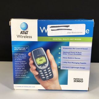 Nib Vtg At&t Wireless Nokia 3360 Cell Phone W/ Charger & Guide
