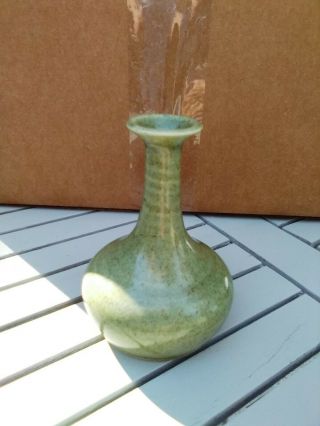 Vintage Small Green Glazed Pigeon Forge Pottery Vase Signed St.  John