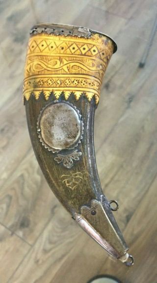 Fine Antique Scottish Carved Horn Snuff Box Silver Fittings Bovine Bone 1744