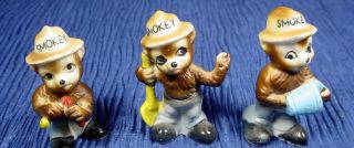 Set Of 3 Vintage Smokey The Bear Miniature Bone China Figurines Japan