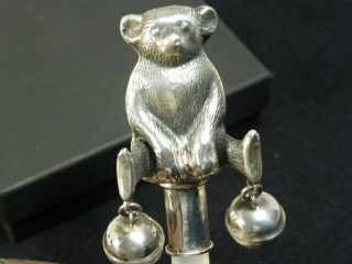 Sterling Silver Teddy Bear Baby Rattle - Mother Of Pearl - Rare - - Rattle -