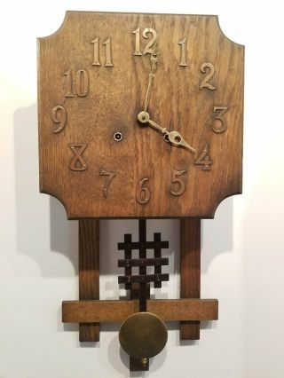 Vintage 8 Day Sessions Mission Wall Clock Arts Crafts Era Oak