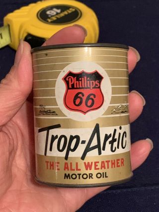 Vintage Phillips 66 Trop - Artic Motor Oil Coin Bank 3 " Metal Oil Can Gas Sign