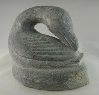 Vintage Eskimo Inuit Soapstone Carving Of A Bird,  4 1/8” Tall,  5 ¾” Wide.  Signed