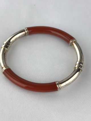 Vintage Italy Milor 925 Sterling Silver Enamel Hinged Bangle Bracelet Red