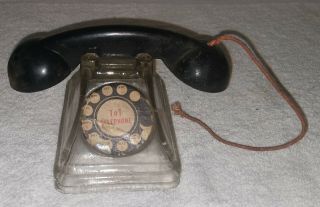 Vintage Clear Glass Telephone Candy Container