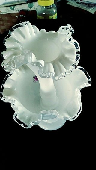 Vintage Fenton Milk Glass Silvercrest Single Horn Epergne Vase