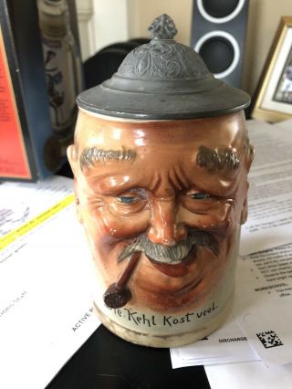 Vintage German Beer Stein " Man With Pipe ".  5l - Die Kehl Kost Veel
