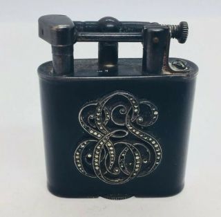 Alfred Dunhill Antique French Sterling Silver Black Enamel Lift Arm Lighter