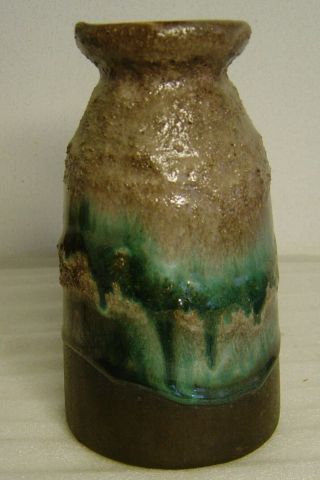 Vtg.  60/70s Brown And Green Lava Glaze Pottery Vase Strehla East Germany