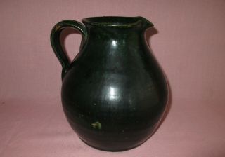 Antique Merrimac American Arts & Crafts Pottery Green Gunpowder Black Pitcher 2