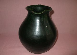 Antique Merrimac American Arts & Crafts Pottery Green Gunpowder Black Pitcher 3
