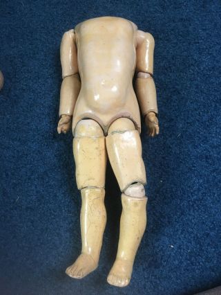 13” Antique/vintage Composition Wood Jointed German Doll Body,