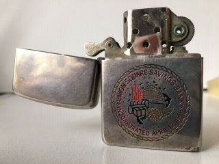 1950s Sterling Silver Zippo Lighter With Historic Union Square Savings Bank Logo